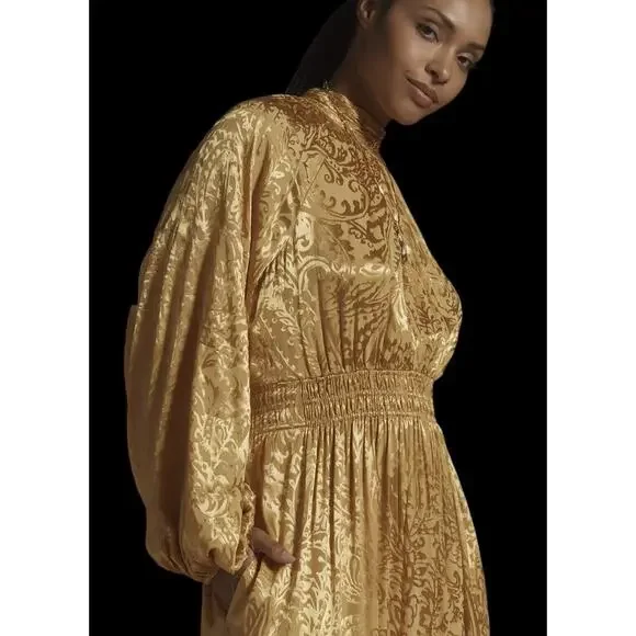 Anthropologie Gold Holiday New Year The Somerset Maxi Dress: Mock-Neck Edition - Picture 6 of 7